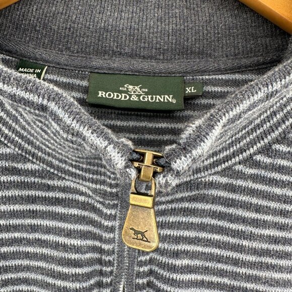 Rodd & Gunn Navy Striped 1/4 Zip Cotton Relaxed Hem Classic Preppy XL Sweater - Picture 2 of 5